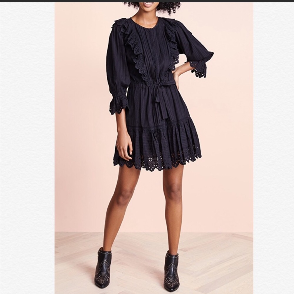 LA VIE REBECCA TAYLOR BLACK SATIN STRIPE DOBBY DRESS SIZE MEDIUM 💯 COTTON EUC - Picture 2 of 16
